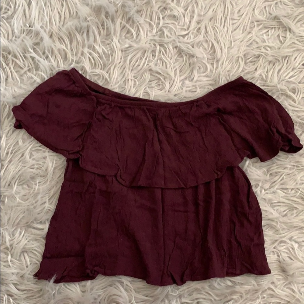 Maroon off-the-shoulder Crop Top